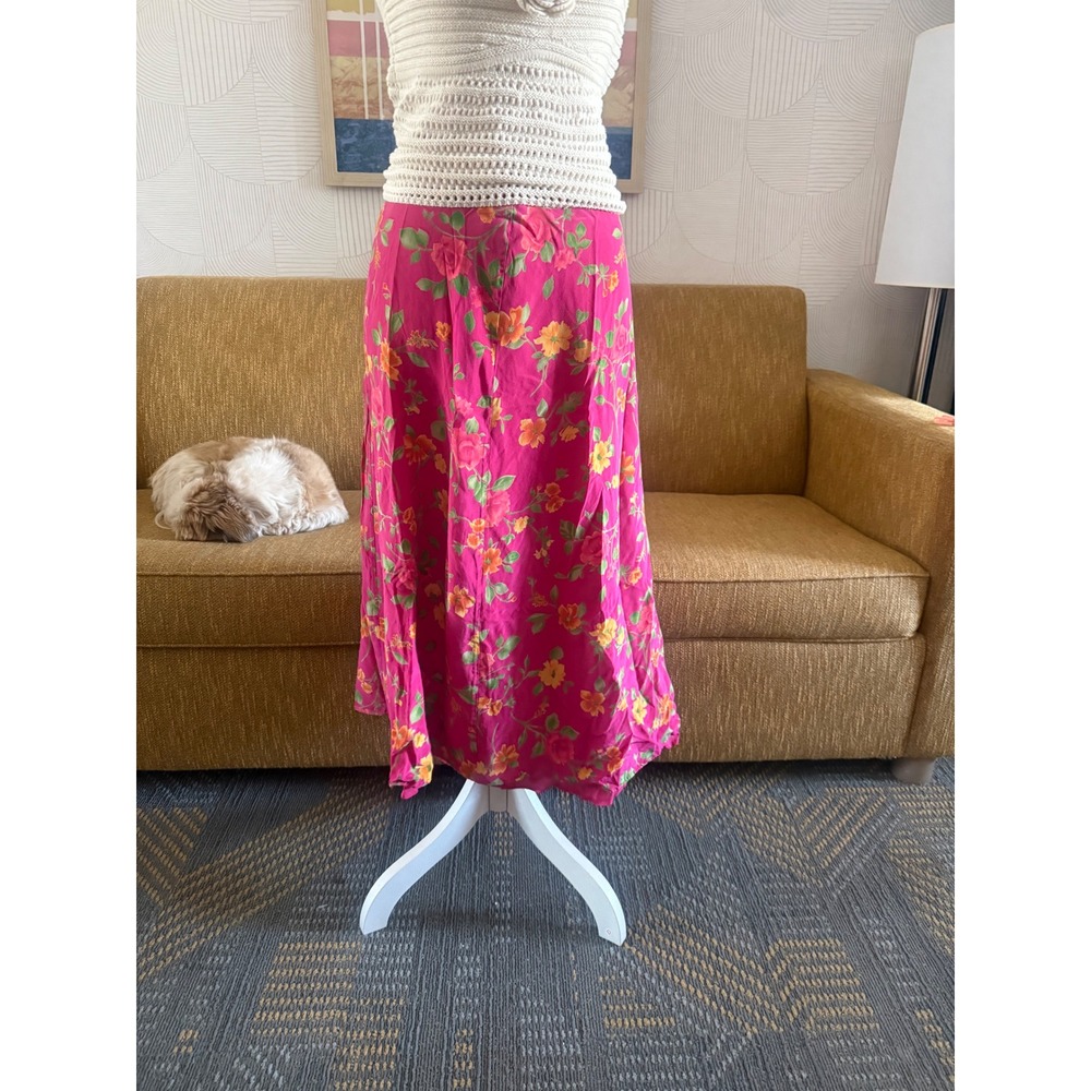 Petite Sophisticate Pink Floral 100% Silk Maxi Skirt Size 2 Vintage Cottagecore